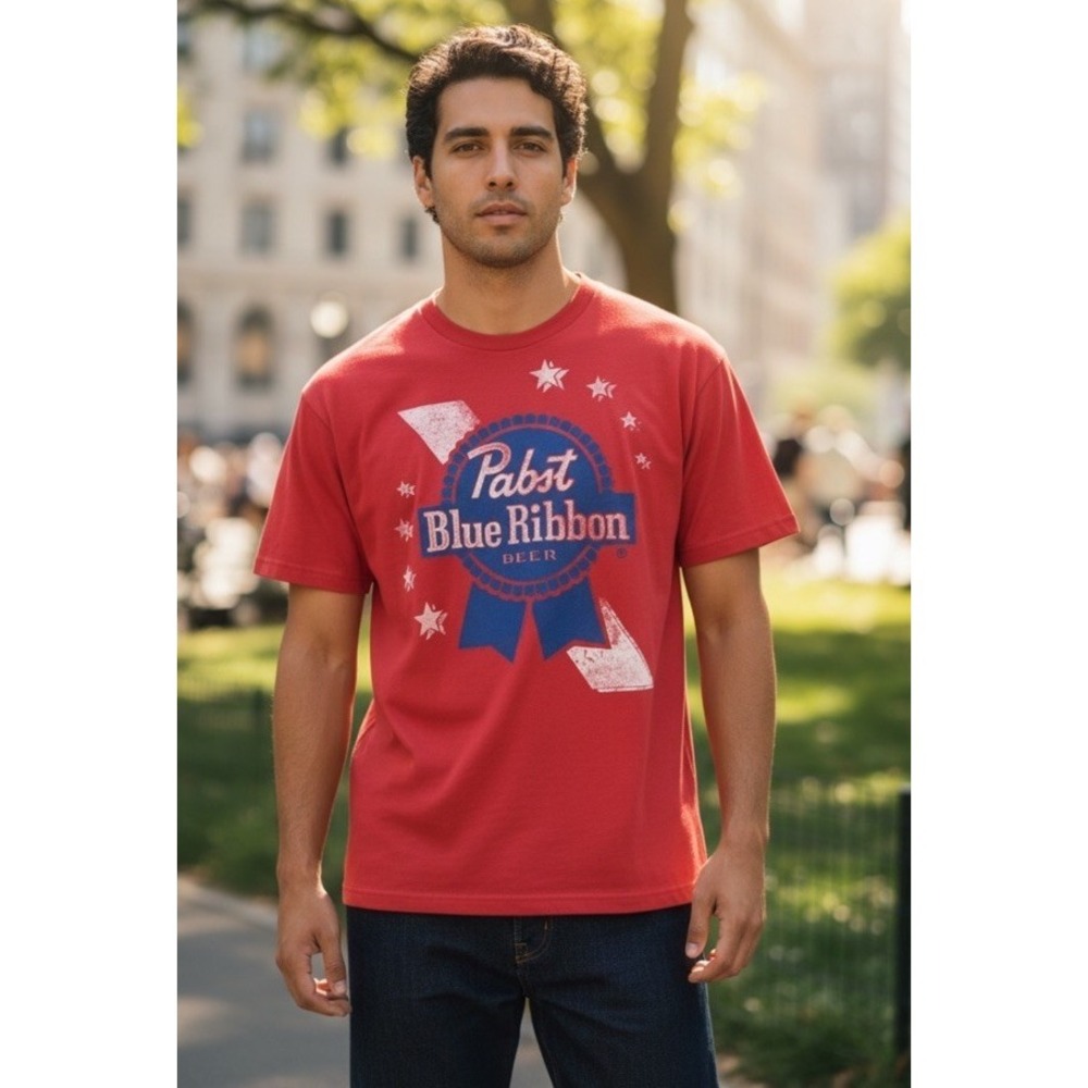 NEW Pabst Blue Ribbon Men's PBR Americana Graphic T-Shirt Red Size M